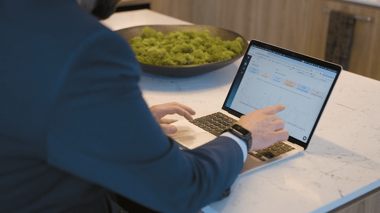 leasing agent man accessing the analytics dashboard on realync