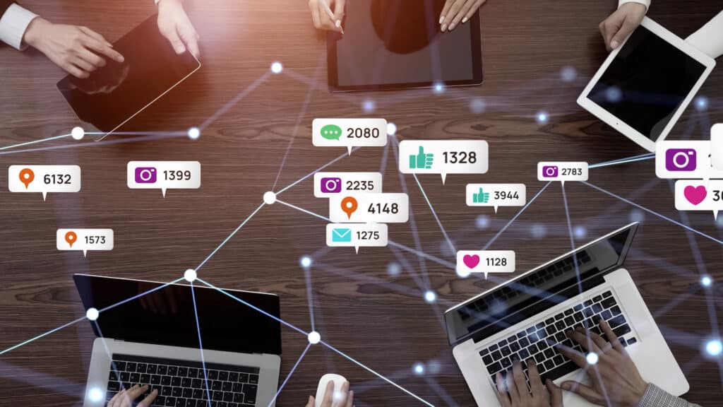 Social networking service concept. Mobile devices for multifamily marketing