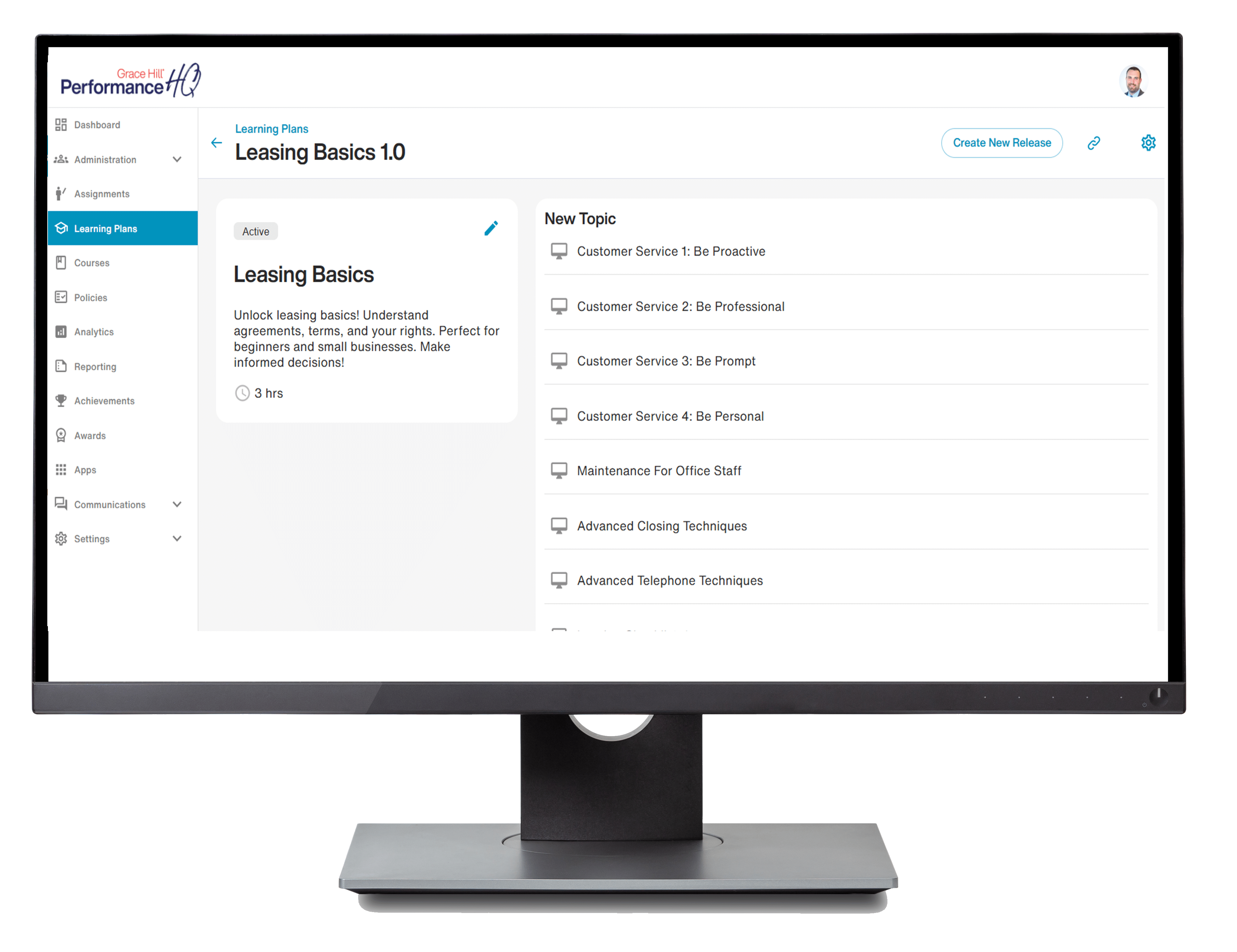 performancehq learning plans dashboard laptop mockup