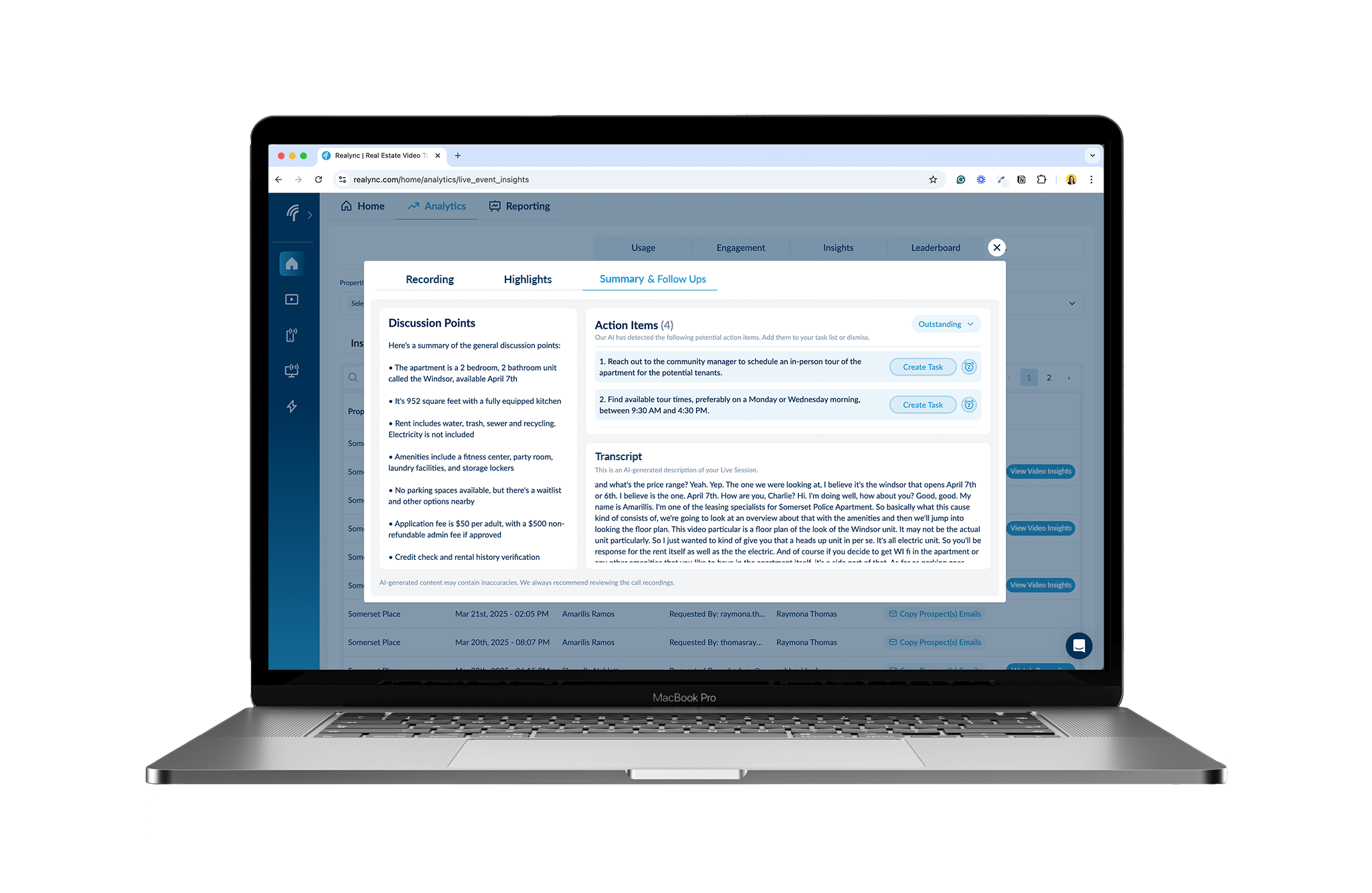 realync live video intelligence summary view on desktop