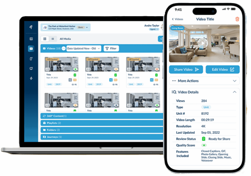 realync virtual leasing agent multifamily software, showing mobile and desktop view