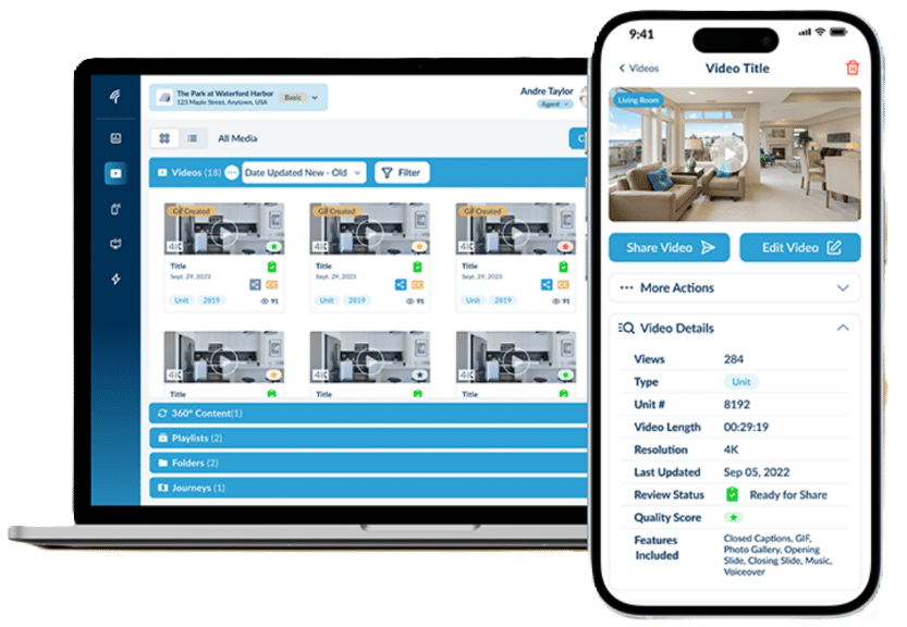 realync virtual leasing agent multifamily software, showing mobile and desktop view