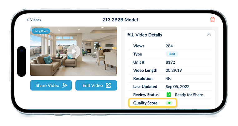 mobile view of video quality score from realync solution