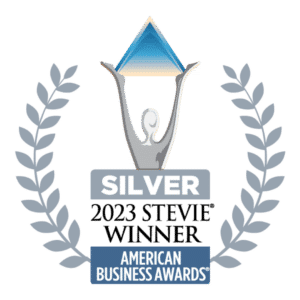 2023 silver stevie award winner logo, grace hill technology.