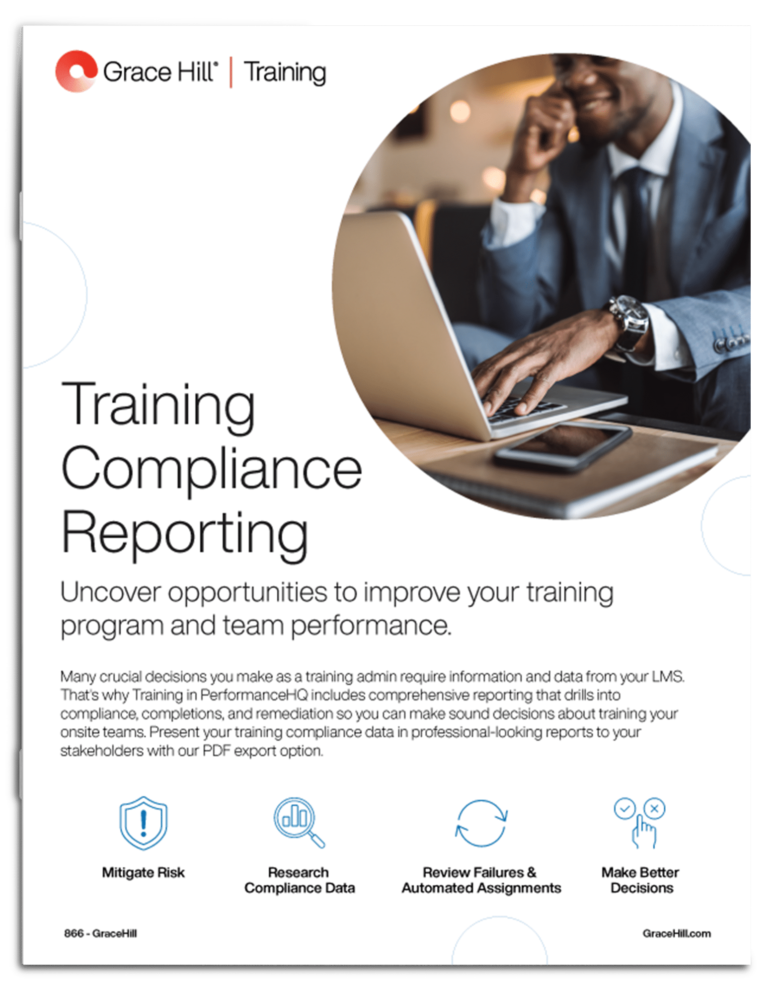 Grace Hill's flyermockup on training compliance reporting.